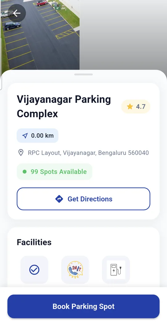 Parking space details in the Arknx app
